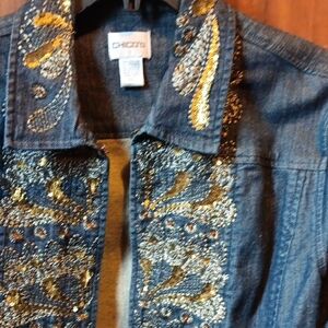 Chico's Blue Denim Jacket with Gold Accents